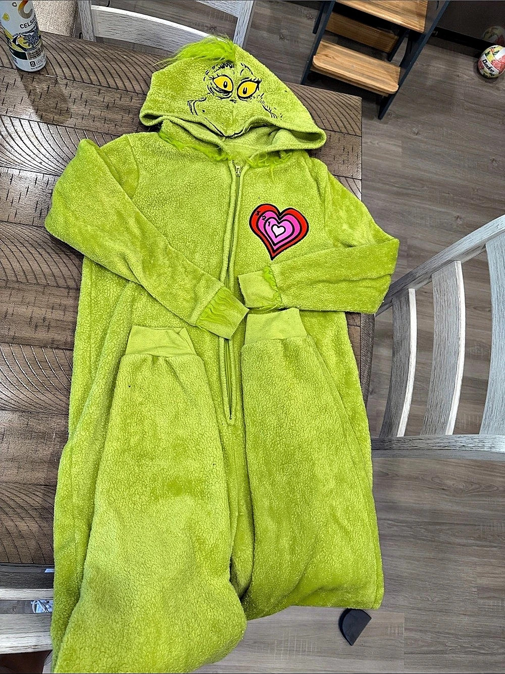 Dr. Seuss The Grinch Hooded Fleece Union Suit Green